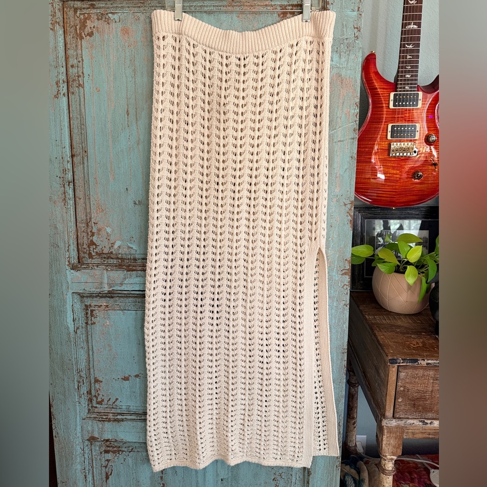 Anthropologie Celandine Ivory Crochet Knit Maxi Skirt XL NWT